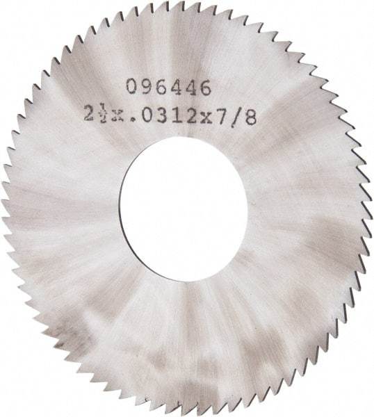 Made in USA - 2-1/2" Diam x 0.0313" Blade Thickness x 7/8" Arbor Hole Diam, 72 Tooth Slitting and Slotting Saw - Arbor Connection, Solid Carbide, Concave Ground - Best Tool & Supply