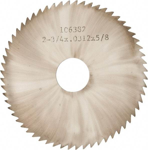 Made in USA - 2-3/4" Diam x 0.0313" Blade Thickness x 5/8" Arbor Hole Diam, 60 Tooth Slitting and Slotting Saw - Arbor Connection, Solid Carbide, Concave Ground - Best Tool & Supply