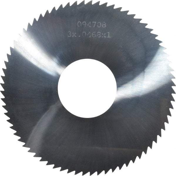 Made in USA - 3" Diam x 0.0468" Blade Thickness x 1" Arbor Hole Diam, 72 Tooth Slitting and Slotting Saw - Arbor Connection, Right Hand, Uncoated, Solid Carbide, 5° Rake, Concave Ground - Best Tool & Supply