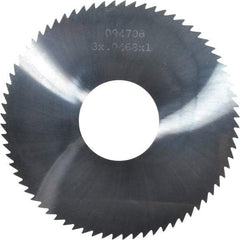 Made in USA - 3" Diam x 0.0468" Blade Thickness x 1" Arbor Hole Diam, 72 Tooth Slitting and Slotting Saw - Arbor Connection, Right Hand, Uncoated, Solid Carbide, 5° Rake, Concave Ground - Best Tool & Supply