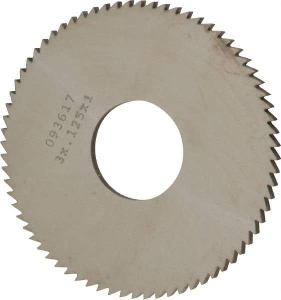 Made in USA - 3" Diam x 1/8" Blade Thickness x 1" Arbor Hole Diam, 72 Tooth Slitting and Slotting Saw - Arbor Connection, Right Hand, Uncoated, Solid Carbide, 5° Rake, Concave Ground - Best Tool & Supply