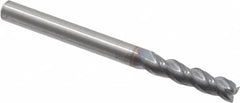 Corner Chamfer End Mill: 0.125″ Dia, 0.5″ LOC, 3 Flute, 0.003 to 0.005″ Chamfer Width, Solid Carbide 1-1/2″ OAL, 1/8″ Shank Dia, 40 ° Helix, TiCN Coated, Centercutting