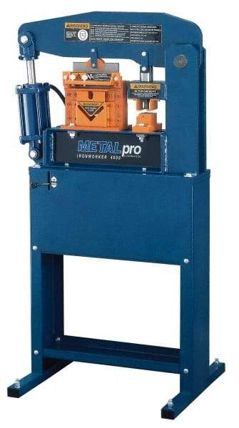 Metalpro - 3-3/4" Throat Depth, 40 Ton Punch Pressure, Ironworker - 3/4 hp, 1 Phase, 110 Volts, 30" Wide x 55-1/4" High x 24" Deep - Best Tool & Supply