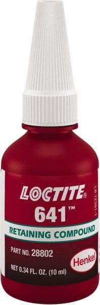 Loctite - 10 mL, Yellow, Low Strength Liquid Retaining Compound - Series 641, 24 hr Full Cure Time - Best Tool & Supply