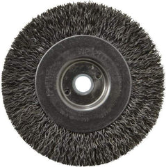 Weiler - 4" OD, 1/2" Arbor Hole, Crimped Steel Wheel Brush - 1/2" Face Width, 7/8" Trim Length, 0.014" Filament Diam, 12,500 RPM - Best Tool & Supply