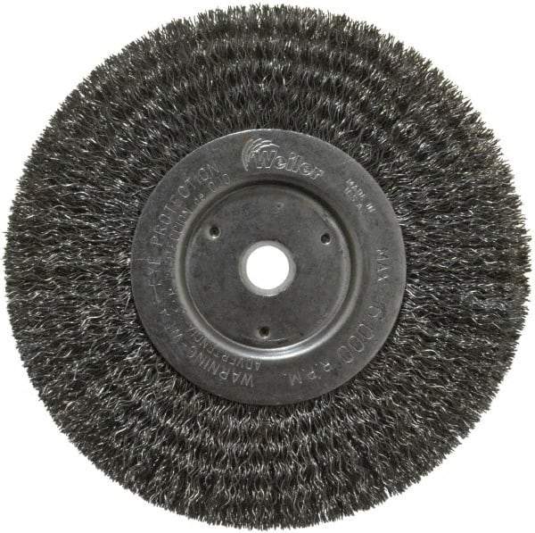 Weiler - 6" OD, 5/8" Arbor Hole, Crimped Steel Wheel Brush - 3/4" Face Width, 1-7/16" Trim Length, 0.0118" Filament Diam, 6,000 RPM - Best Tool & Supply