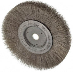 Weiler - 6" OD, 5/8" Arbor Hole, Crimped Stainless Steel Wheel Brush - 3/4" Face Width, 1-7/16" Trim Length, 0.006" Filament Diam, 6,000 RPM - Best Tool & Supply