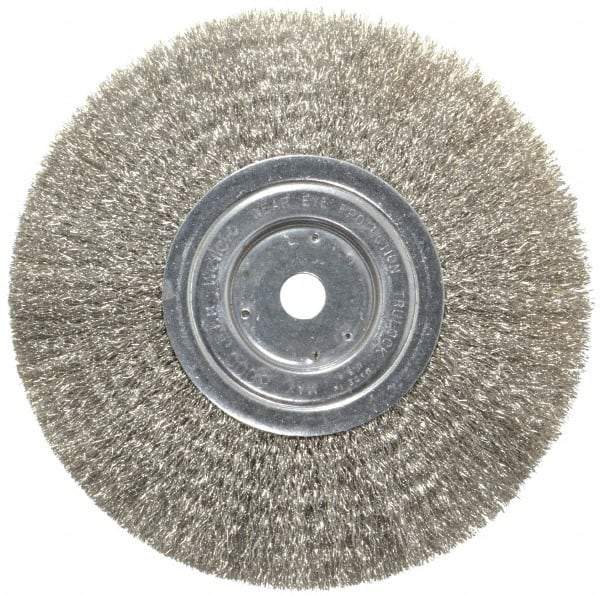 Weiler - 8" OD, 5/8" Arbor Hole, Crimped Stainless Steel Wheel Brush - 3/4" Face Width, 2-1/16" Trim Length, 0.0118" Filament Diam, 6,000 RPM - Best Tool & Supply