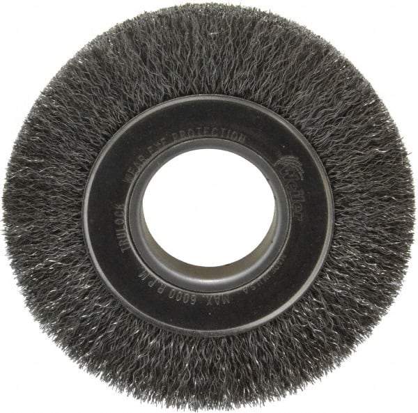 Weiler - 6" OD, 2" Arbor Hole, Crimped Steel Wheel Brush - 1" Face Width, 1-1/8" Trim Length, 0.0104" Filament Diam, 6,000 RPM - Best Tool & Supply