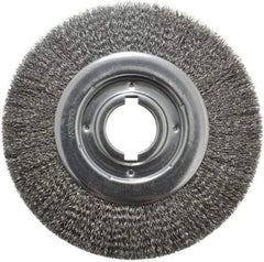 Weiler - 10" OD, 2" Arbor Hole, Crimped Steel Wheel Brush - 1-1/8" Face Width, 2" Trim Length, 0.014" Filament Diam, 3,600 RPM - Best Tool & Supply