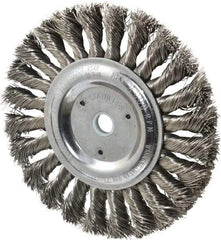 Weiler - 6" OD, 5/8" Arbor Hole, Knotted Stainless Steel Wheel Brush - 1/2" Face Width, 1-3/8" Trim Length, 0.016" Filament Diam, 9,000 RPM - Best Tool & Supply