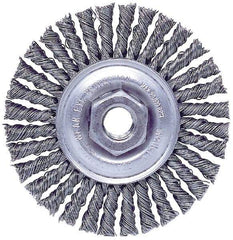 Weiler - 4" OD, M10x1.25 Arbor Hole, Knotted Stainless Steel Wheel Brush - 3/16" Face Width, 7/8" Trim Length, 0.02" Filament Diam, 20,000 RPM - Best Tool & Supply