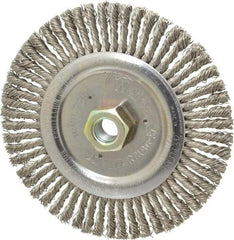 Weiler - 6" OD, 5/8-11 Arbor Hole, Knotted Stainless Steel Wheel Brush - 3/16" Face Width, 1-1/8" Trim Length, 0.02" Filament Diam, 12,500 RPM - Best Tool & Supply