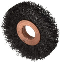 Weiler - 2" OD, 1/2" Arbor Hole, Crimped Steel Wheel Brush - 3/8" Face Width, 1/2" Trim Length, 0.008" Filament Diam, 20,000 RPM - Best Tool & Supply