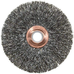 Weiler - 3" OD, 1/2" Arbor Hole, Crimped Steel Wheel Brush - 5/8" Face Width, 1" Trim Length, 0.0118" Filament Diam, 20,000 RPM - Best Tool & Supply