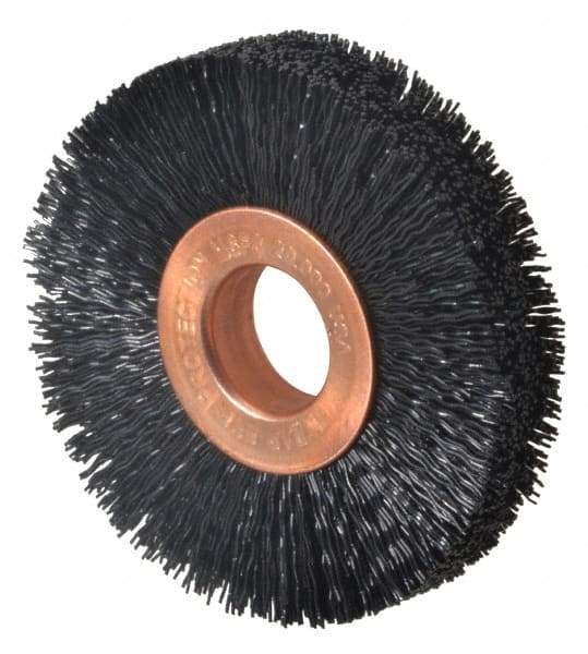 Weiler - 2" OD, 1/2" Arbor Hole, Crimped Nylon Wheel Brush - 3/8" Face Width, 1/2" Trim Length, 0.014" Filament Diam, 20,000 RPM - Best Tool & Supply