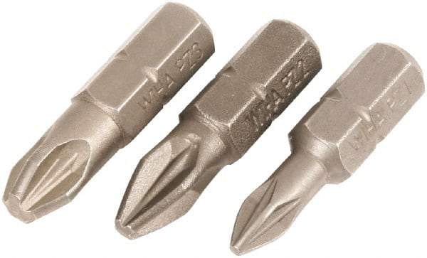 Wiha - 3 Piece, 1/4" Drive Screwdriver Insert Bit Set - #1, #2 & #3 Pozidriv - Best Tool & Supply