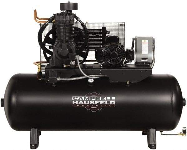 Campbell Hausfeld - 5 hp, 80 Gal Stationary Electric Horizontal Screw Air Compressor - Single Phase, 175 Max psi, 16.6 CFM, 230 Volt - Best Tool & Supply