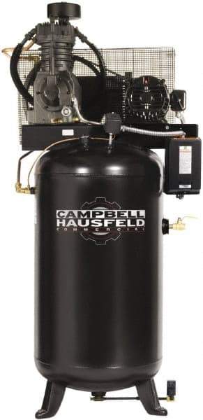 Campbell Hausfeld - 5 hp, 80 Gal Stationary Electric Vertical Air Compressor - Single Phase, 175 Max psi, 16.6 CFM, 230 Volt - Best Tool & Supply