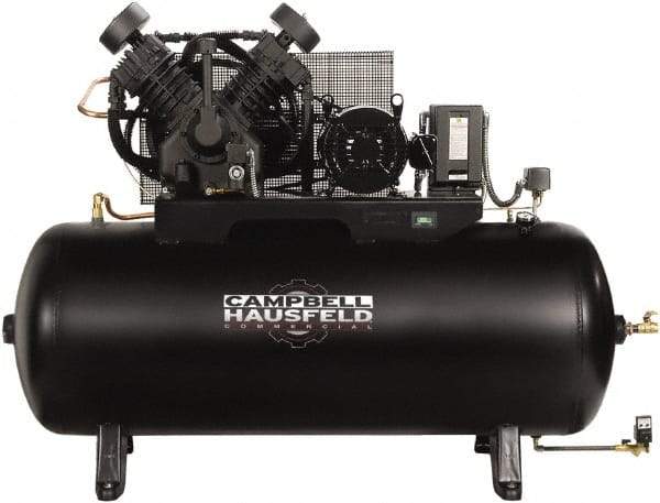 Campbell Hausfeld - 10 hp, 120 Gal Stationary Electric Horizontal Screw Air Compressor - Three Phase, 175 Max psi, 34.1 CFM, 208-230/460 Volt - Best Tool & Supply