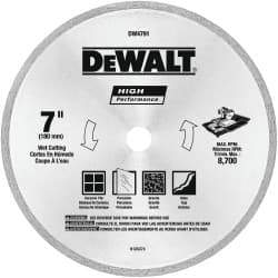 DeWALT - 7" Diam, 5/8 & 7/8" Arbor Hole Diam, Wet & Dry Cut Saw Blade - Diamond-Tipped, Straight Action, Standard Round Arbor - Best Tool & Supply