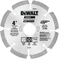 DeWALT - 4" Diam, 5/8 & 7/8" Arbor Hole Diam, 8 Tooth Wet & Dry Cut Saw Blade - Diamond-Tipped, Straight Action, Standard Round Arbor - Best Tool & Supply