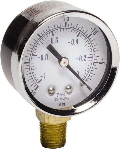 Gast - 1/4 NPT Air Compressor Vacuum Gauge - 2" Diam, Use with Gast 0211/0523 Rotary Vane Units - Best Tool & Supply