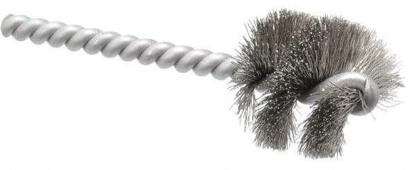 Made in USA - 1-1/8" Diam Helical Stainless Steel Tube Brush - 0.008" Filament Diam, 1" Brush Length, 3-1/2" OAL, 0.248" Diam Stainless Steel Shank - Best Tool & Supply