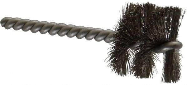 Made in USA - 1-1/4" Diam Helical Stainless Steel Tube Brush - Single Spiral, 0.008" Filament Diam, 1" Brush Length, 3-1/2" OAL, 0.248" Diam Stainless Steel Shank - Best Tool & Supply