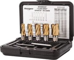 Hougen - 8 Piece, 9/16 to 1-1/16" Cutter Diam, 1" Cutting Depth, High Speed Steel Annular Cutter Set - TiN Finish, 3/4" Shank Diam, 9/16, 11/16, 13/16, 15/16, 1-1/16" Cutter Diams, 2 Flats on Shank - Best Tool & Supply