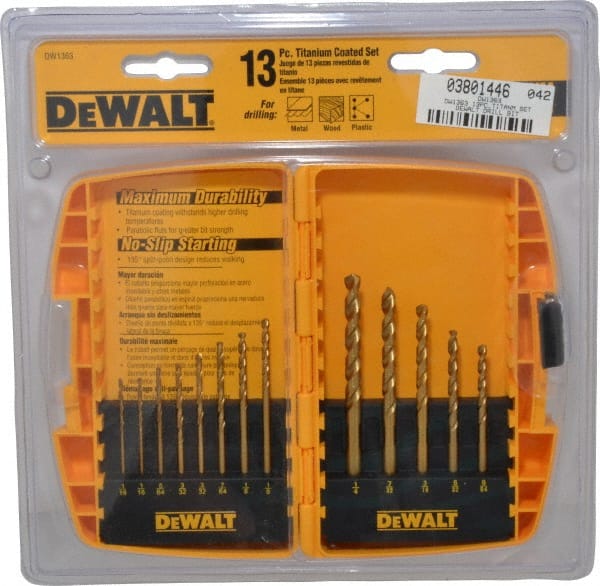 DeWALT - 1/16 to 1/4", 135° Point, Titanium Finish, High Speed Steel Jobber Length Drill Bit Set - Best Tool & Supply