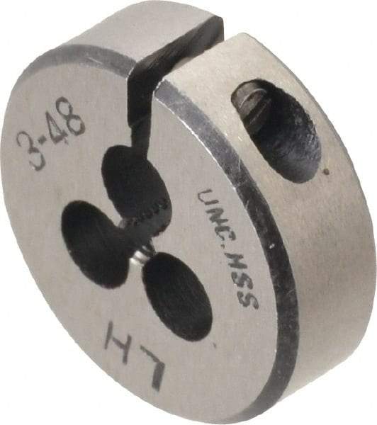 Interstate - #3-48 UNC Thread, 13/16" Outside Diam High Speed Steel Round Die - Left Hand Thread, Adjustable - Exact Industrial Supply