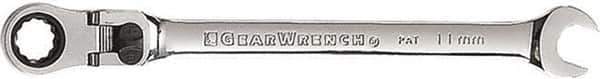 GearWrench - 11mm 12 Point Flexhead Combination Wrench - 7-1/4" OAL, Steel, Full Polish Finish - Best Tool & Supply