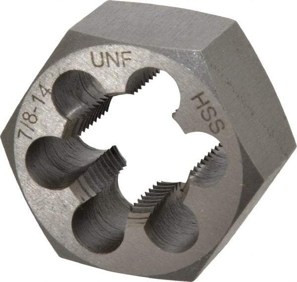 Interstate - 7/8-14 UNF Thread, 1-5/8" Hex, Right Hand Thread, Hex Rethreading Die - High Speed Steel, 7/8" Thick - Exact Industrial Supply