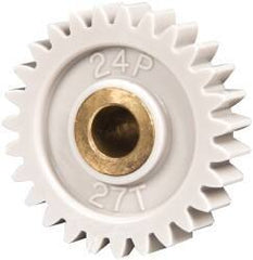 Made in USA - 24 Pitch, 1-1/8" Pitch Diam, 1.208" OD, 27 Tooth Spur Gear - 1/4" Face Width, 1/4" Bore Diam, 5/8" Hub Diam, 20° Pressure Angle, Acetal - Best Tool & Supply