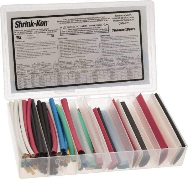 Thomas & Betts - 86 Piece, Multicolor, Heat Shrink Electrical Tubing Kit - 2:1 Shrink Ratio, Flame Retardant, Polyolefin - Best Tool & Supply