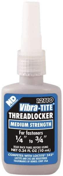 Vibra-Tite - 10 mL Bottle, Blue, Medium Strength Liquid Threadlocker - Series 121, 24 hr Full Cure Time, Hand Tool Removal - Best Tool & Supply