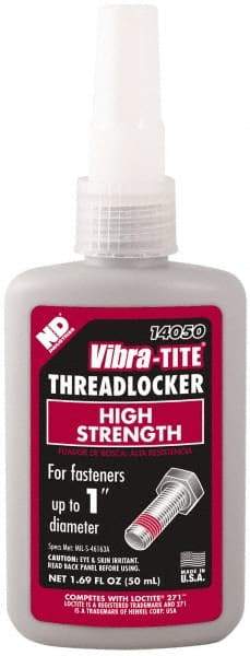 Vibra-Tite - 50 mL Bottle, Red, High Strength Liquid Threadlocker - Series 140, 24 hr Full Cure Time, Hand Tool, Heat Removal - Best Tool & Supply