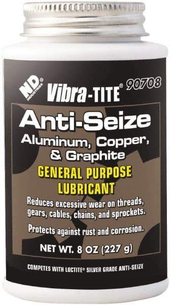 Vibra-Tite - 8 oz Can Anti-Seize Anti-Seize Lubricant - Aluminum/Copper/Graphite, -65 to 1,600°F, Silver Colored, Water Resistant - Best Tool & Supply