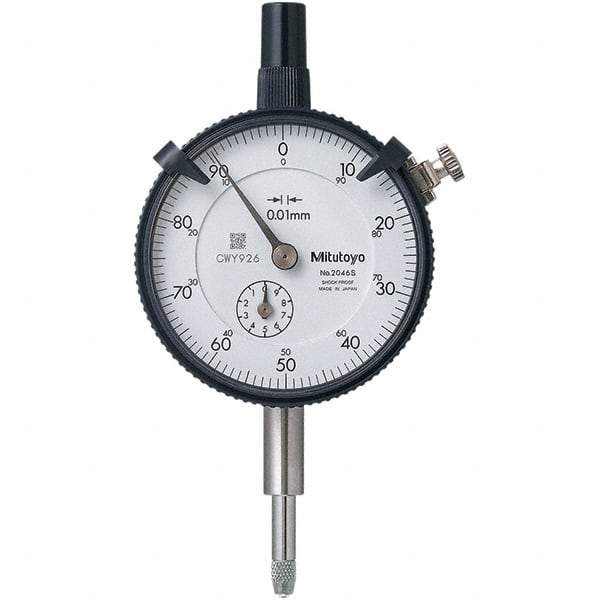 Mitutoyo - 10mm Range, 0-100 Dial Reading, 0.01mm Graduation Dial Drop Indicator - 57mm Dial, 1mm Range per Revolution, 0.013mm Accuracy, Revolution Counter - Best Tool & Supply