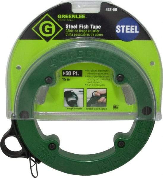 Greenlee - 50 Ft. Long x 1/8 Inch Wide, 3/64 Inch Thick, Steel Fish Tape - 400 Lb. Pulling Strength, Includes Case - Best Tool & Supply