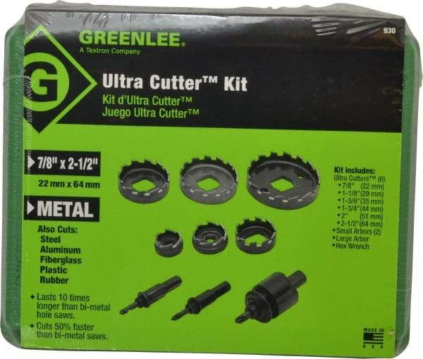 Greenlee - 9 Piece, 7/8" to 2-1/2" Saw Diam, Electrician's Hole Saw Kit - High Speed Steel, Toothed Edge, Includes 6 Hole Saws - Best Tool & Supply