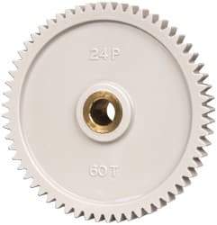 Made in USA - 24 Pitch, 2-1/2" Pitch Diam, 2.583" OD, 60 Tooth Spur Gear - 1/4" Face Width, 5/16" Bore Diam, 43/64" Hub Diam, 20° Pressure Angle, Acetal - Best Tool & Supply