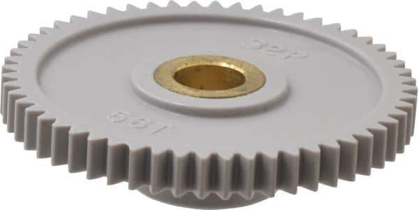 Made in USA - 32 Pitch, 1-3/4" Pitch Diam, 1-13/16" OD, 56 Tooth Spur Gear - 3/16" Face Width, 5/16" Bore Diam, 43/64" Hub Diam, 20° Pressure Angle, Acetal - Best Tool & Supply