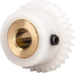 Made in USA - 48 Pitch, 0.667" Pitch Diam, 0.708" OD, 32 Tooth Spur Gear - 1/8" Face Width, 3/16" Bore Diam, 35/64" Hub Diam, 20° Pressure Angle, Acetal - Best Tool & Supply