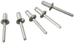 Marson - Button Head Aluminum Open End Blind Rivet - Steel Mandrel, 5/16" to 3/8" Grip, 1/4" Head Diam, 0.129" to 0.133" Hole Diam, 0.525" Length Under Head, 1/8" Body Diam - Best Tool & Supply