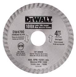 DeWALT - 4" Diam, 7/8" Arbor Hole Diam, Wet & Dry Cut Saw Blade - Diamond-Tipped, Standard Round Arbor - Best Tool & Supply