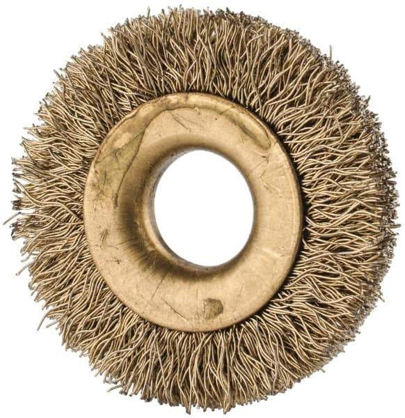 Value Collection - 1-1/4" OD, 3/8" Arbor Hole, Crimped Brass-Coated Steel Wheel Brush - 1/4" Face Width, 1/4" Trim Length, 0.007" Filament Diam, 20,000 RPM - Best Tool & Supply