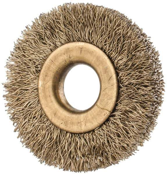 Value Collection - 1-3/8" OD, 3/8" Arbor Hole, Crimped Brass-Coated Steel Wheel Brush - 1/4" Face Width, 3/8" Trim Length, 0.007" Filament Diam, 20,000 RPM - Best Tool & Supply