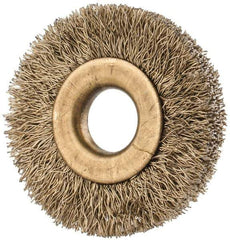 Value Collection - 1-3/8" OD, 3/8" Arbor Hole, Crimped Brass-Coated Steel Wheel Brush - 1/4" Face Width, 3/8" Trim Length, 0.007" Filament Diam, 20,000 RPM - Best Tool & Supply